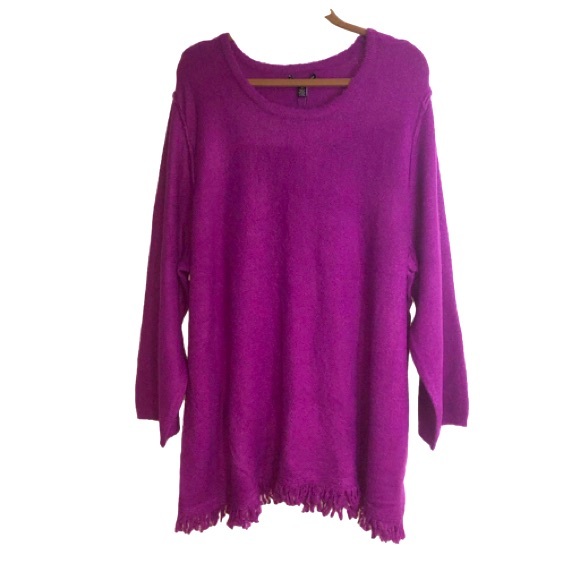 Cable & Gauge Sweaters - Cable & Gauge Woman's 3XL Sweater Round Neck LS Purple Fringe Hem Tunic